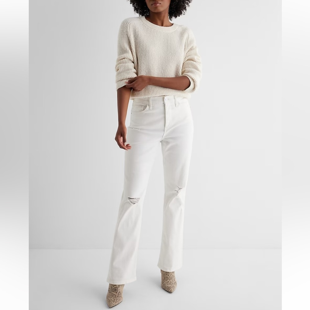 Express High Waisted White Ripped '90s Bootcut Jeans Sz-4
